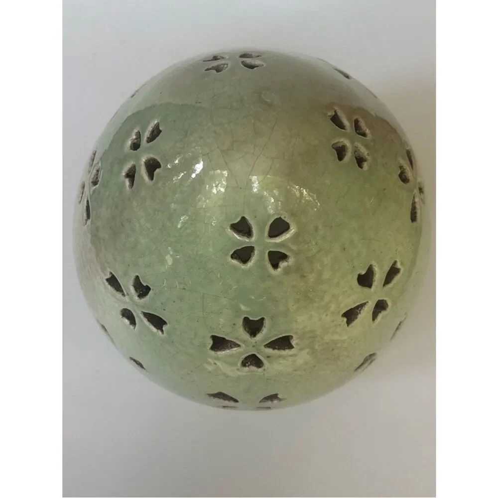 Vintage Pottery Barn Small 7.5” Tall Pale Blue Ceramic Pierced Egg